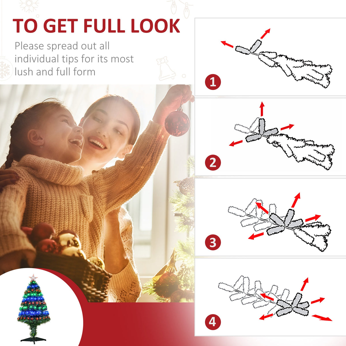 3FT Pre-lit LED Optical Fiber Christmas Tree Artificial Holiday Decor with Stand