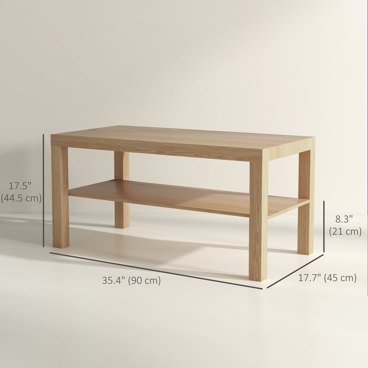 2 Tier Coffee Table with Storage Shelf, Rectangular Center Table for Living Room, Home Office Furniture Walnut