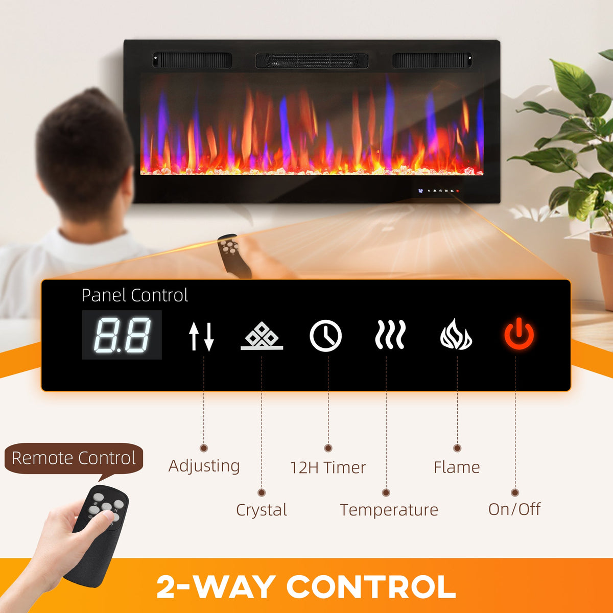 Marley 42" Thin Electric Freestanding/Wall Mounted Electric Fireplace Heater with Eco Mode