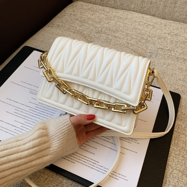 Ruched Chain Strap Handbag