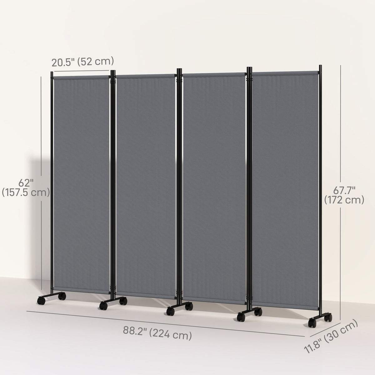 Folding Room Divider, Privacy Screen for Home Office Bedroom, 5.6FT Tall, Dark Grey
