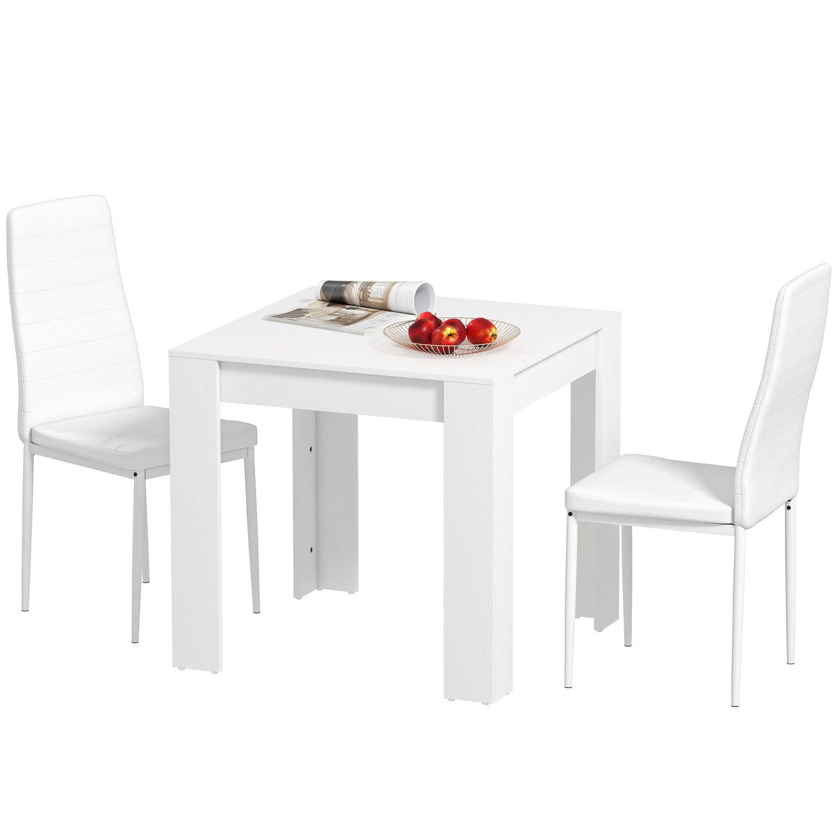 Dining Table Set for 2, Square Kitchen Table and Chairs, Dining Room Table and PU Leather Upholstered Chairs, Black
