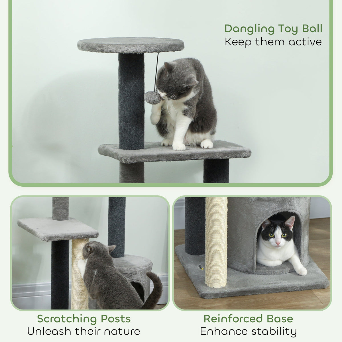 Cat Tree Cat Tower Multi-Level with Sisal Scratching Post for Kittens and Adults Grey Large 41"H