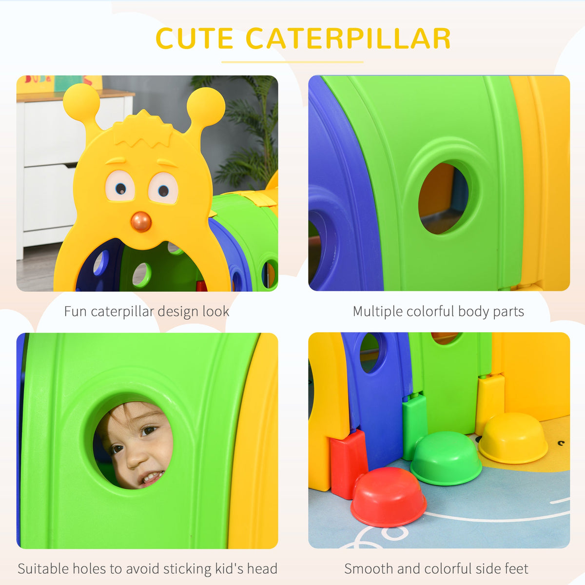 Caterpillar Design Tunnel for Kids to Crawl Through, for 3-6 Years, Multicolour
