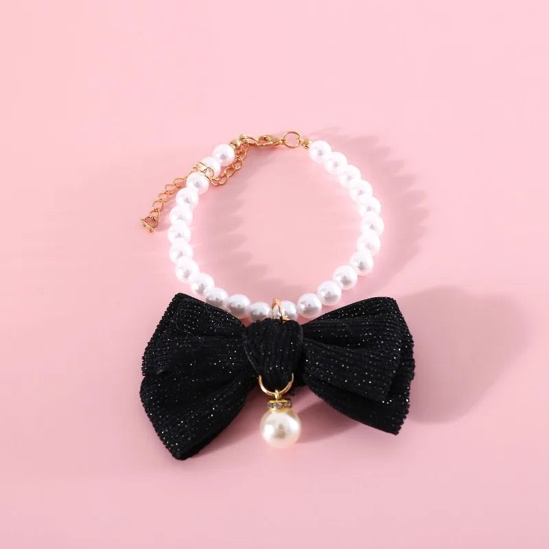 Babygirl Bow Dog Necklace | Pearl Bow Pet Collar