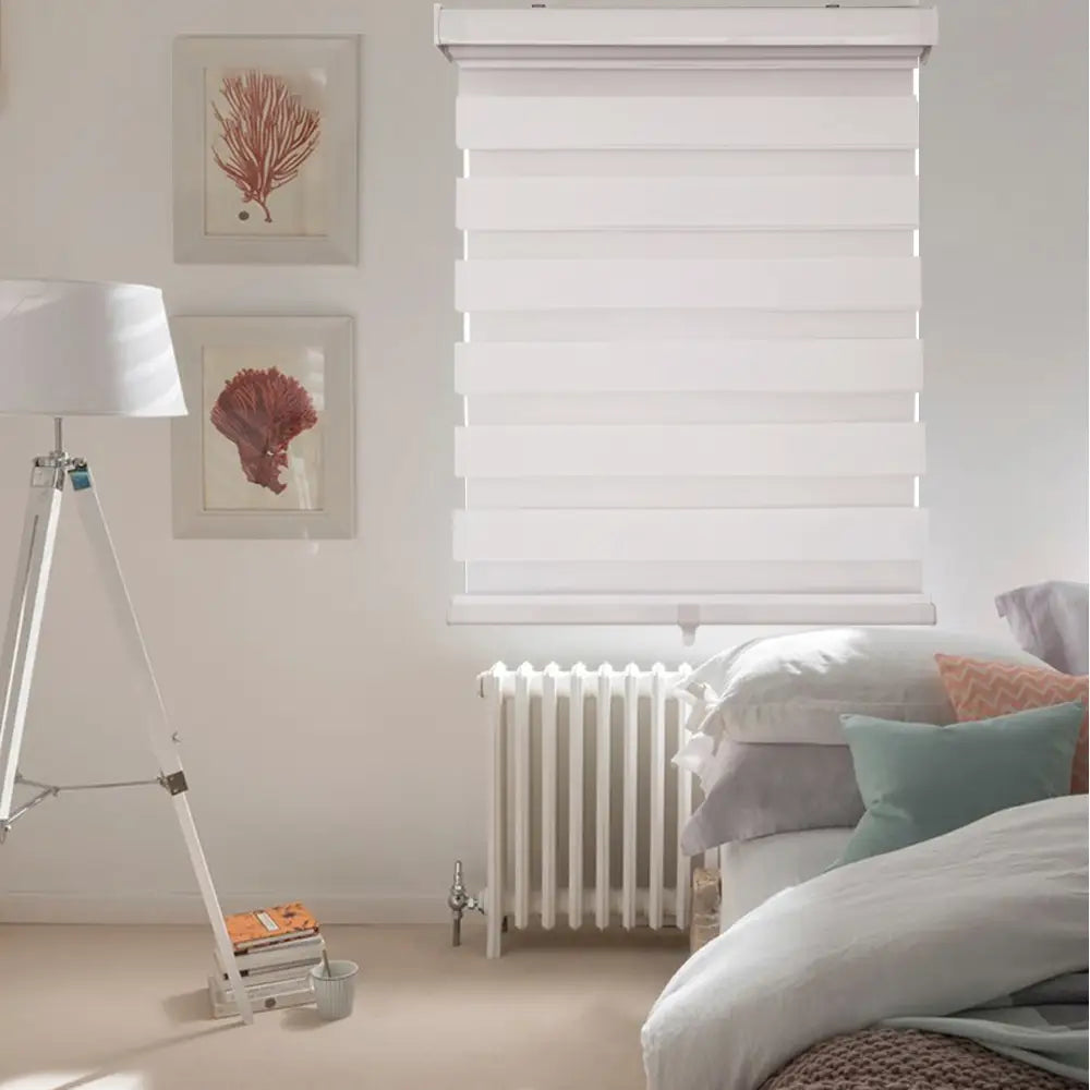 ITY CDNW-1 78 Olivia Stone Cordless Polyester Zebra Day-Night Blind 78"x84" in White