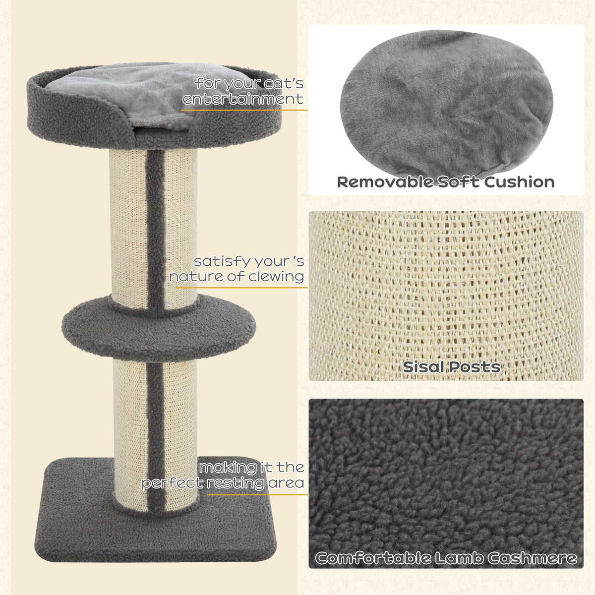 Cat Tree Kitty Tower with Sisal Mat Scratching Post, Cat Bed, Cushion, Perch, 18" x 18" x 36", Brown