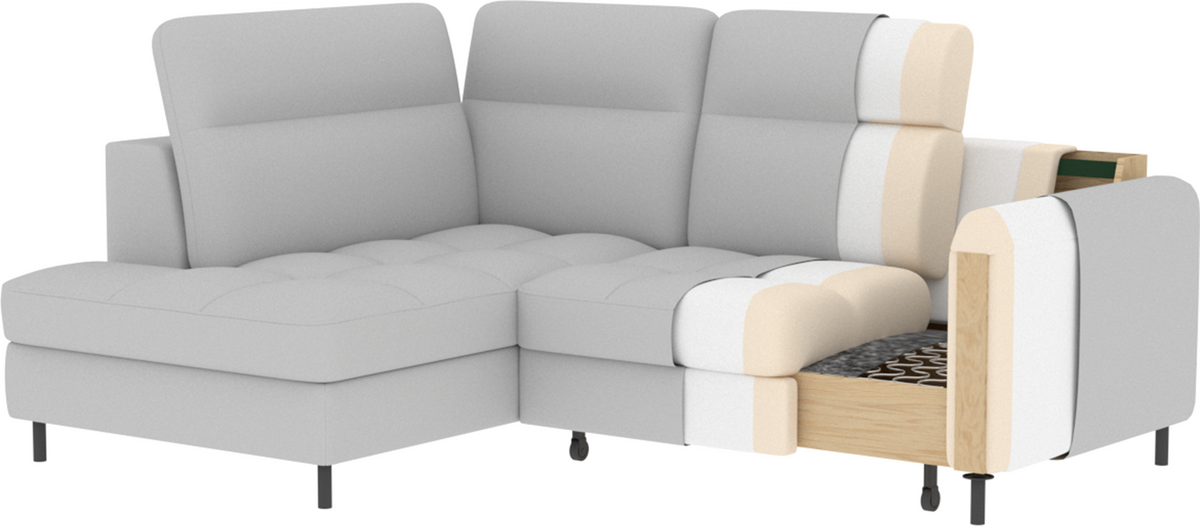 Barea 3 Seater Storage Sleeper Chaise Sofa - Soft Blue