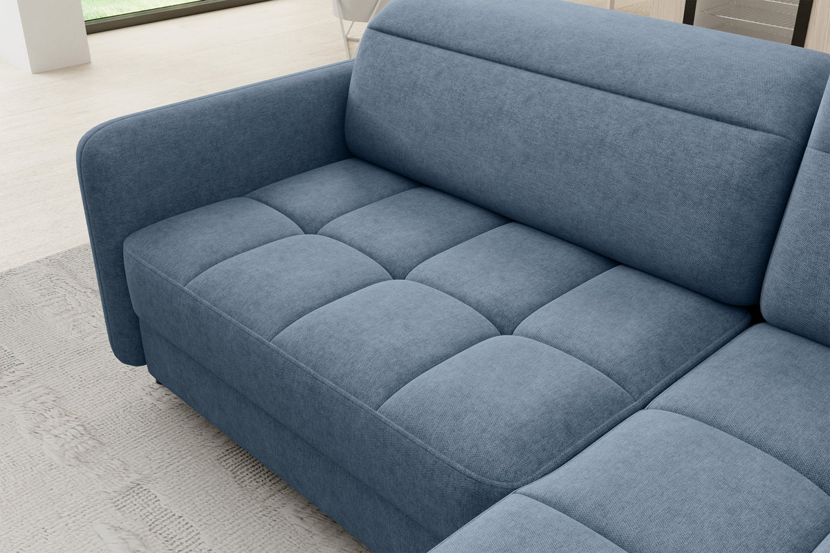 Barea 3 Seater Storage Sleeper Chaise Sofa - Soft Blue