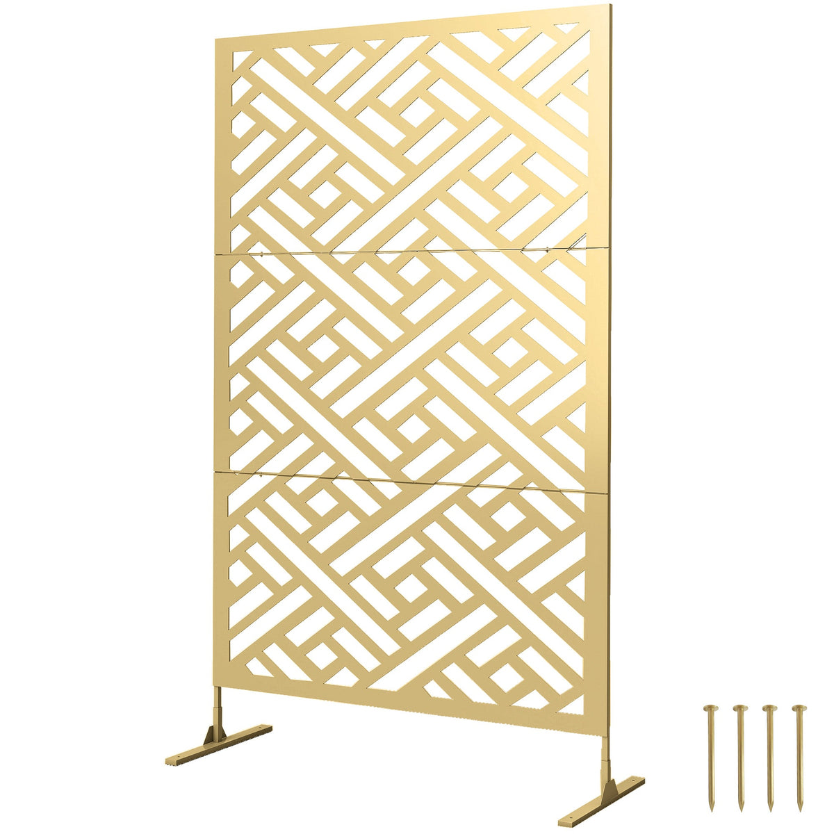 Metal Outdoor Privacy Screen, Freestanding Outdoor Divider with Stand, 79" x 47", Gold