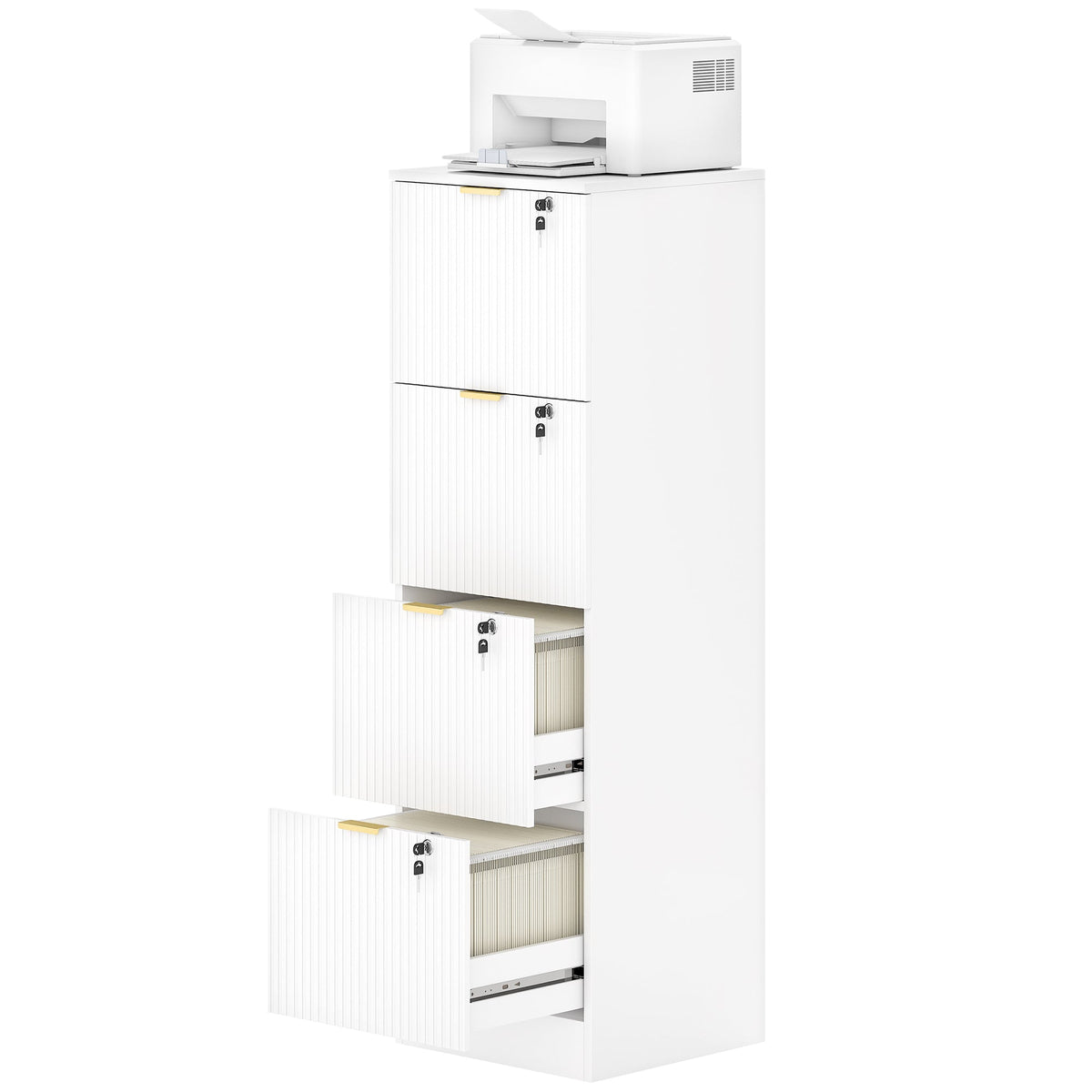 Lockable Filing Cabinet with 2 Fluted Drawers, File Cabinet with Adjustable Hanging Rails for A4 Letter Files, Black