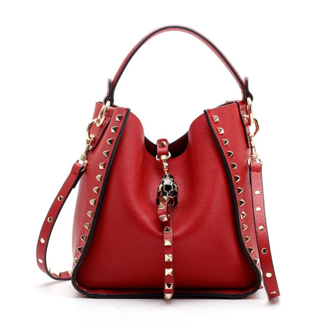 Genuine Leather Stud Bucket Bag