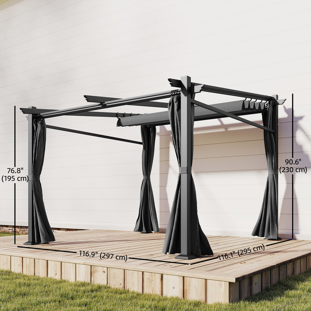 Metal Pergola with Sliding Roof Canopy, Retractable Pergola Canopy, 10' x 10', Beige