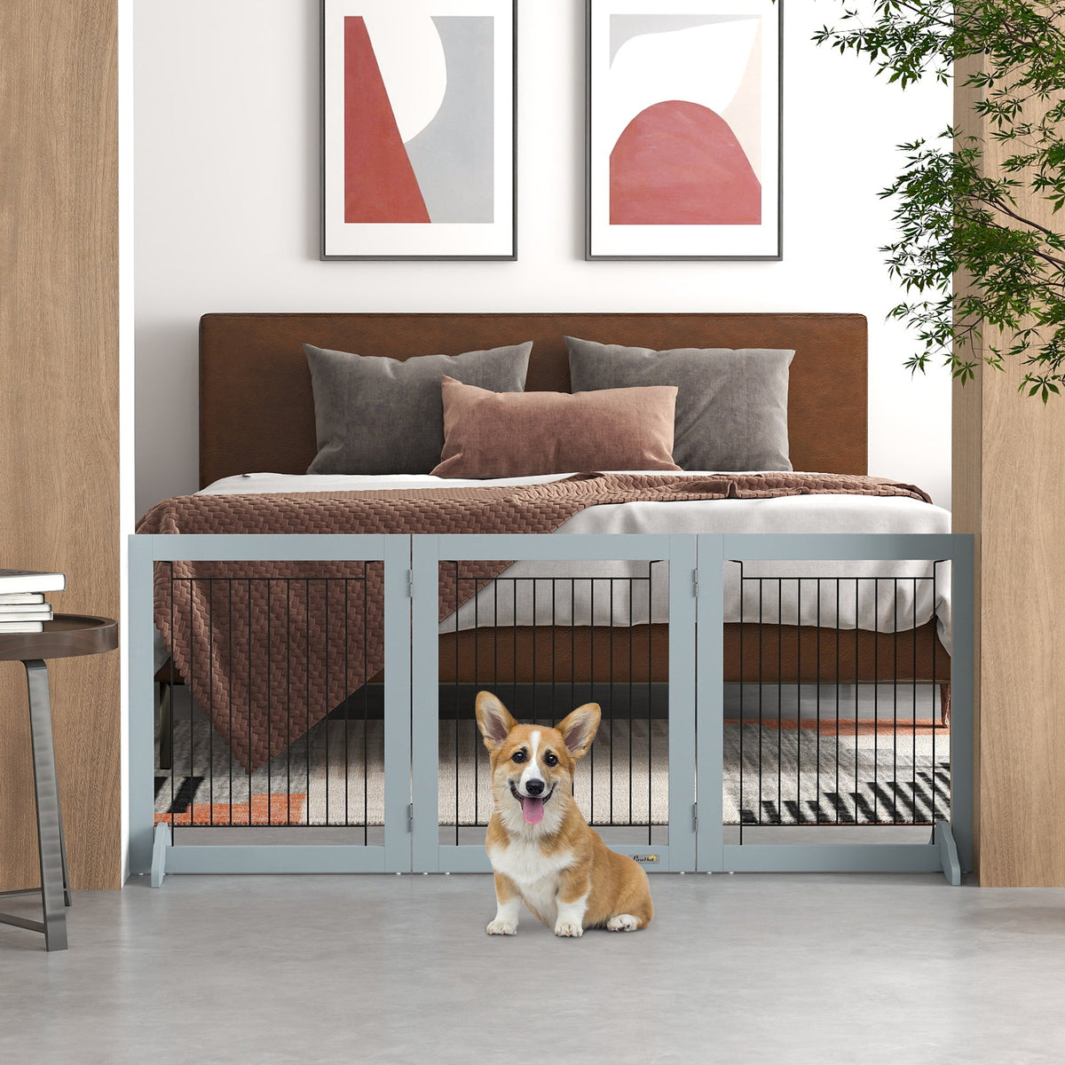 Freestanding Pet Gate, Folding Dog Gate with 2 Support Feet, 24" High, 3 Panels, for Small Dogs, Indoor Use - White
