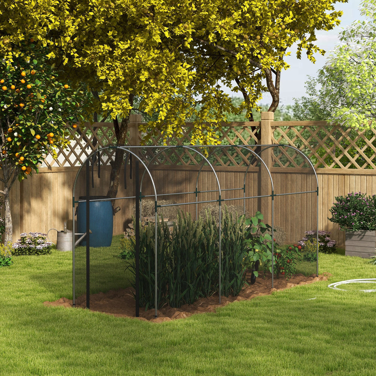 Galvanized Steel Crop Cage, Plant Protection Tent with Zippered Door, 4' x 4', Black