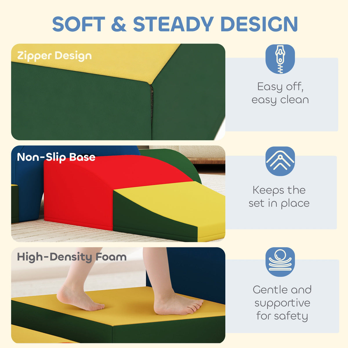 Toddlers Climbing Toys, 5-Piece Foam Climbing Blocks, Soft Play Set, Indoor for Stacking, Crawling, Sliding