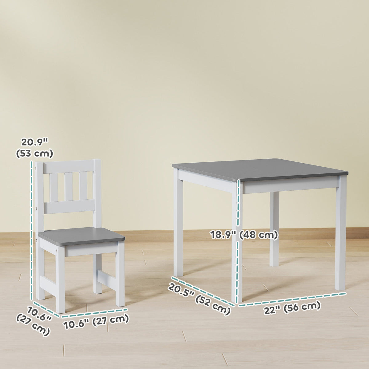 Kids Table and Chairs Set, Toddler Table and 2 Chair Set for Activity, Art, Craft, Reading, Learning, Grey