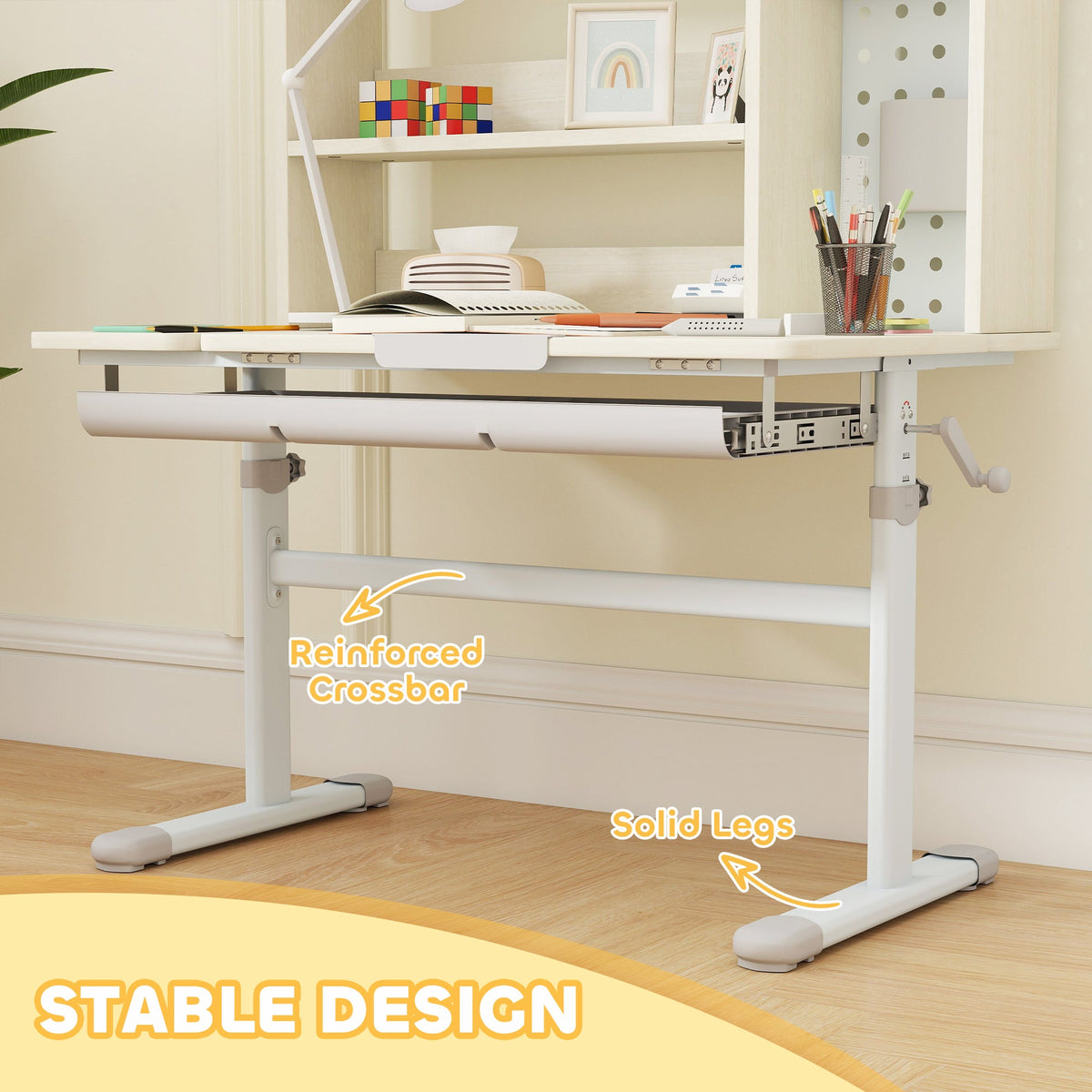 Kids Desk Height Adjustable with Tilted Desktop, Storage, Drawer, Pegboard, for 3-12 Years