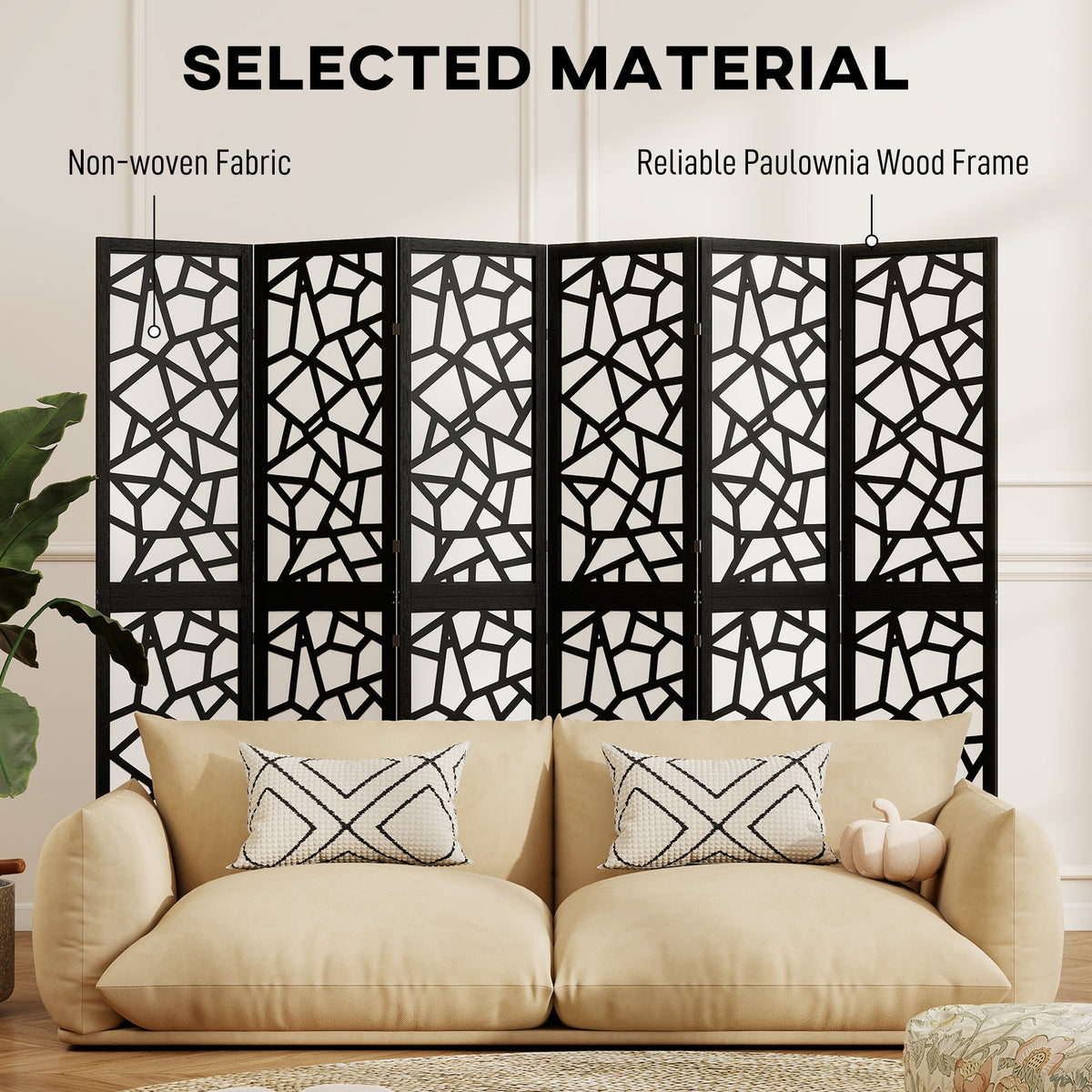 4 Panel Room Divider, 5.6 FT Lightweight Folding Privacy Screen with Geometric Pattern for Living Room, Bedroom, Black