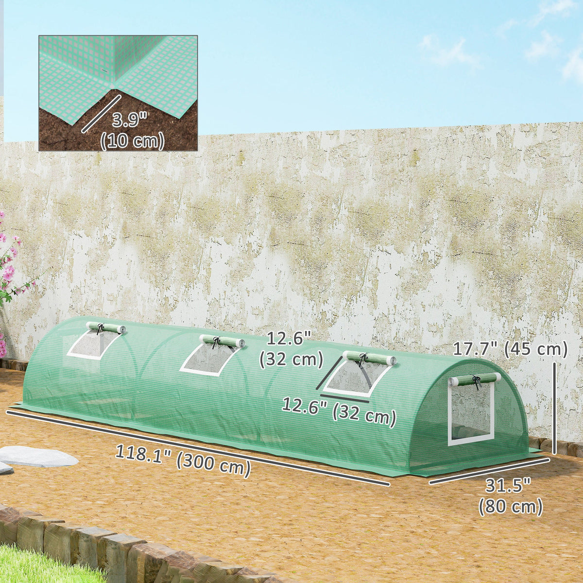 Portable Mini Greenhouse, Tunnel Growing Tent with 5 Mesh Windows and Steel Frame, 7' x 3' x 2', Green