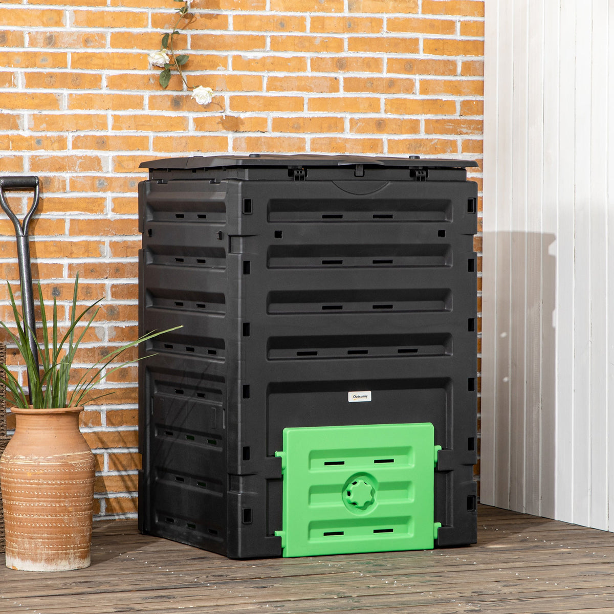 Compost Bin, Garden Composter with 80 Vents and 2 Doors, 120 Gallon (450L), Brown