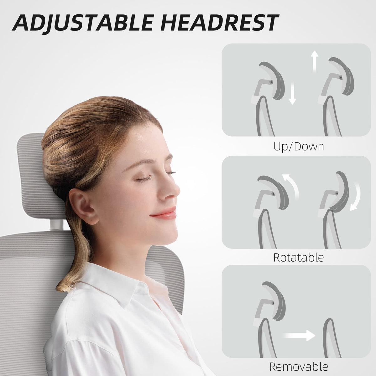 Ergonomic Mesh Office Chair, High Back Desk Chair with Rotatable Headrest, Flip-Up Armrests, Lumbar Support, Black