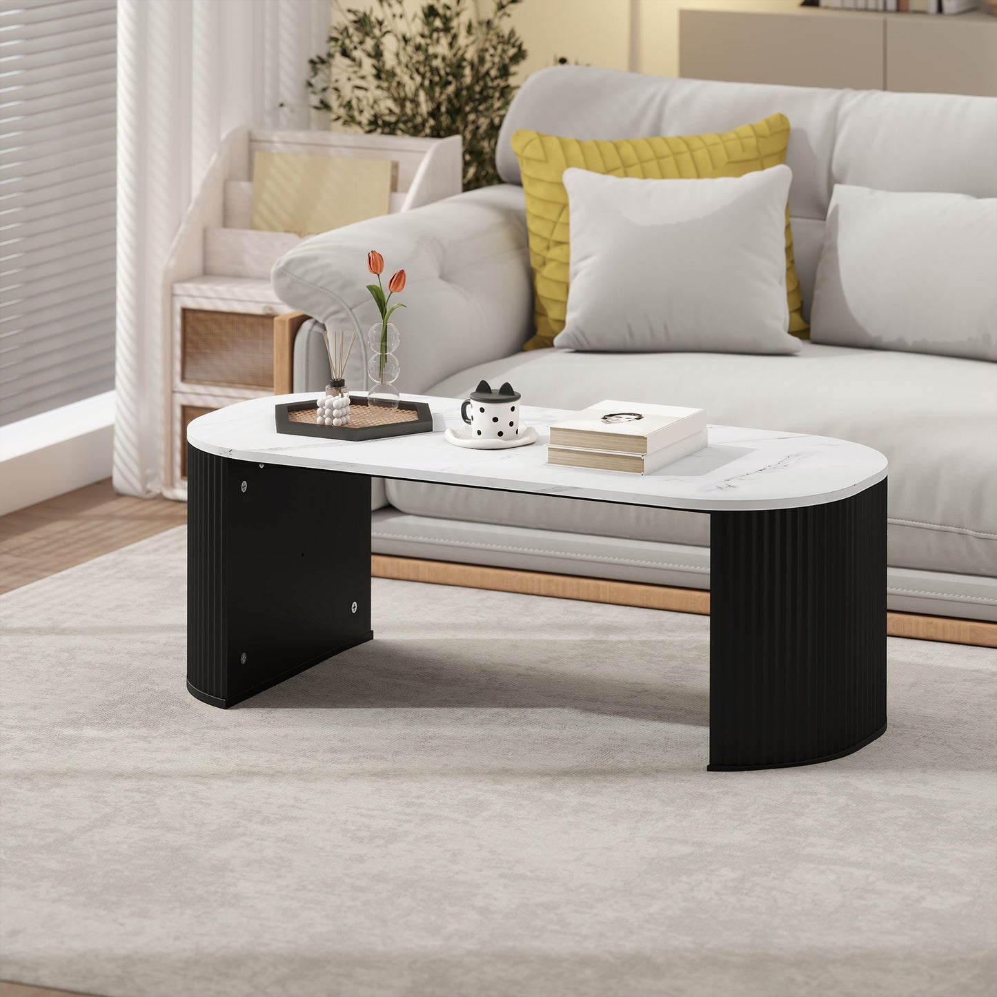 Cameron Modern Faux-Marble Coffee Table-Black