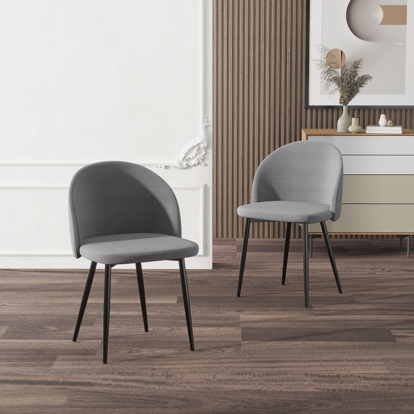 Dylan Set of 2 Mid-Back Velvet-Touch Dining Chairs-Grey