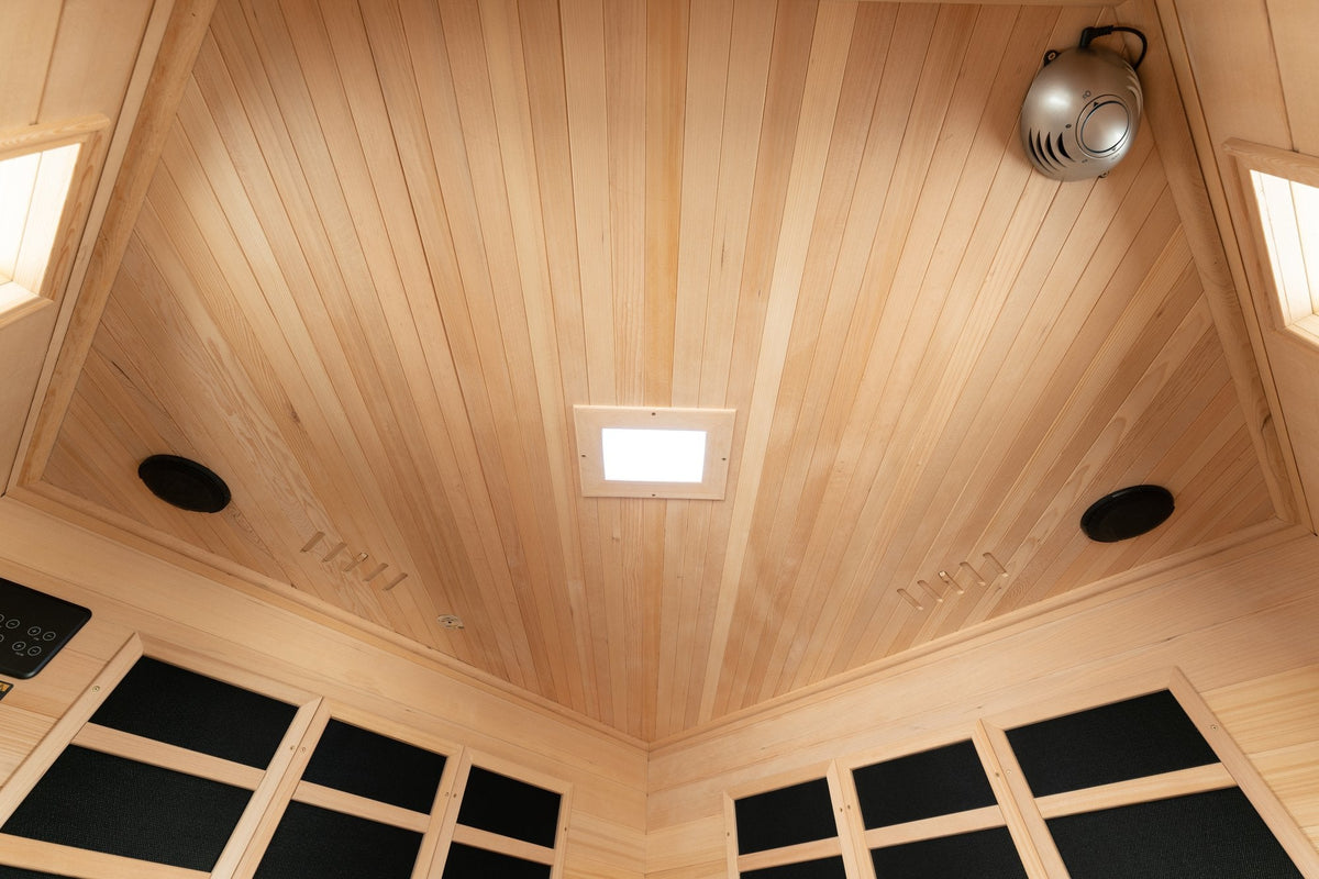 Blisspod | Vienna | Corner Spacious Far Infrared Sauna Canadian Hemlock Ultra Low EMF, 12 Heaters, 4-5 Persons