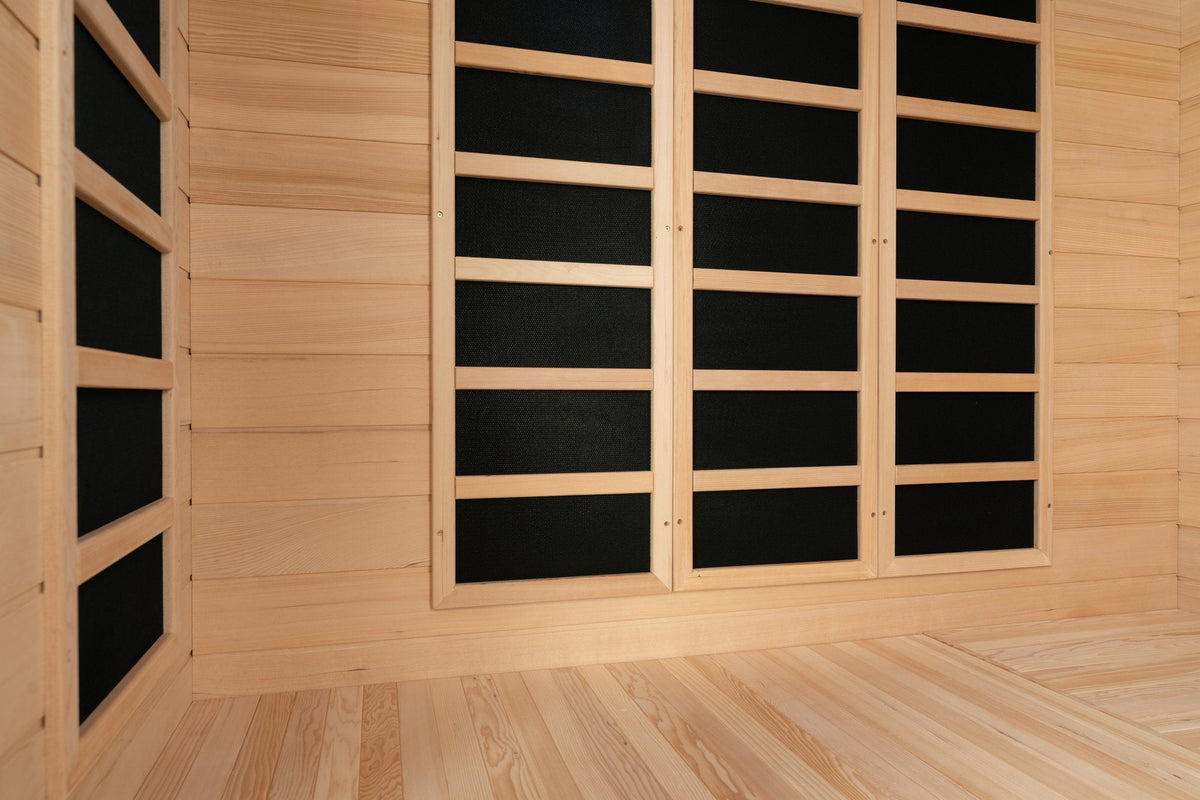 Blisspod | Vienna | Corner Spacious Far Infrared Sauna Canadian Hemlock Ultra Low EMF, 12 Heaters, 4-5 Persons