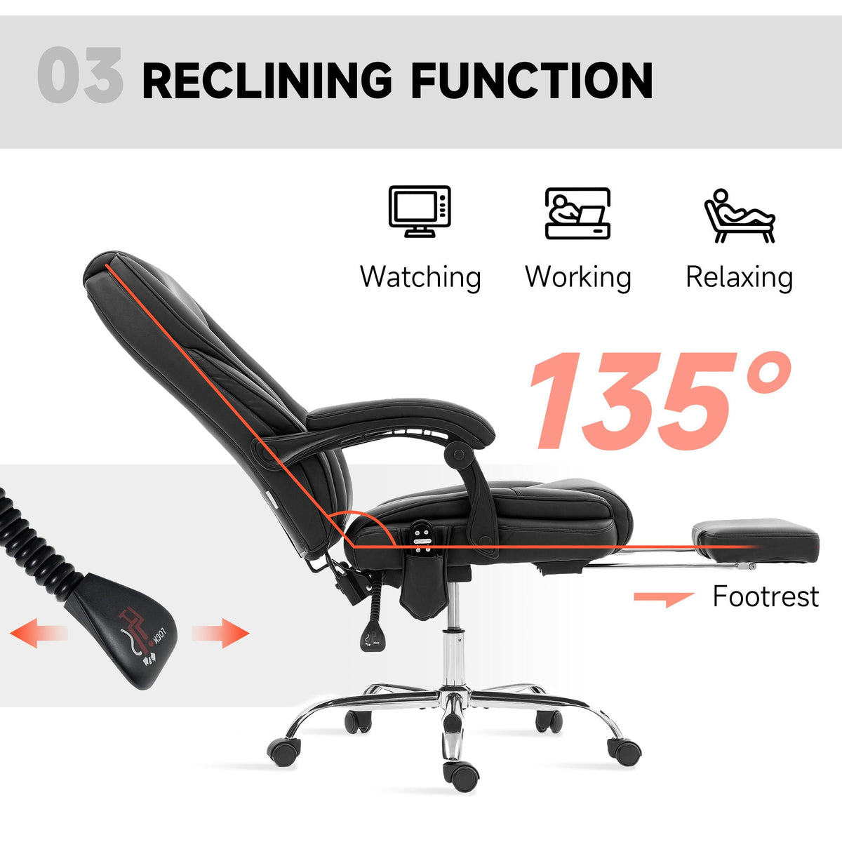 Massage Office Chair, Reclining Computer Chair with Adjustable Height and Footrest, Black