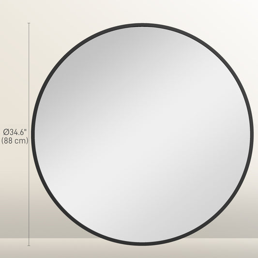 36" Round Mirror, Bathroom Wall Mirror with Metal Frame, Decorative Vanity Mirror for Living Room, Bedroom, Black