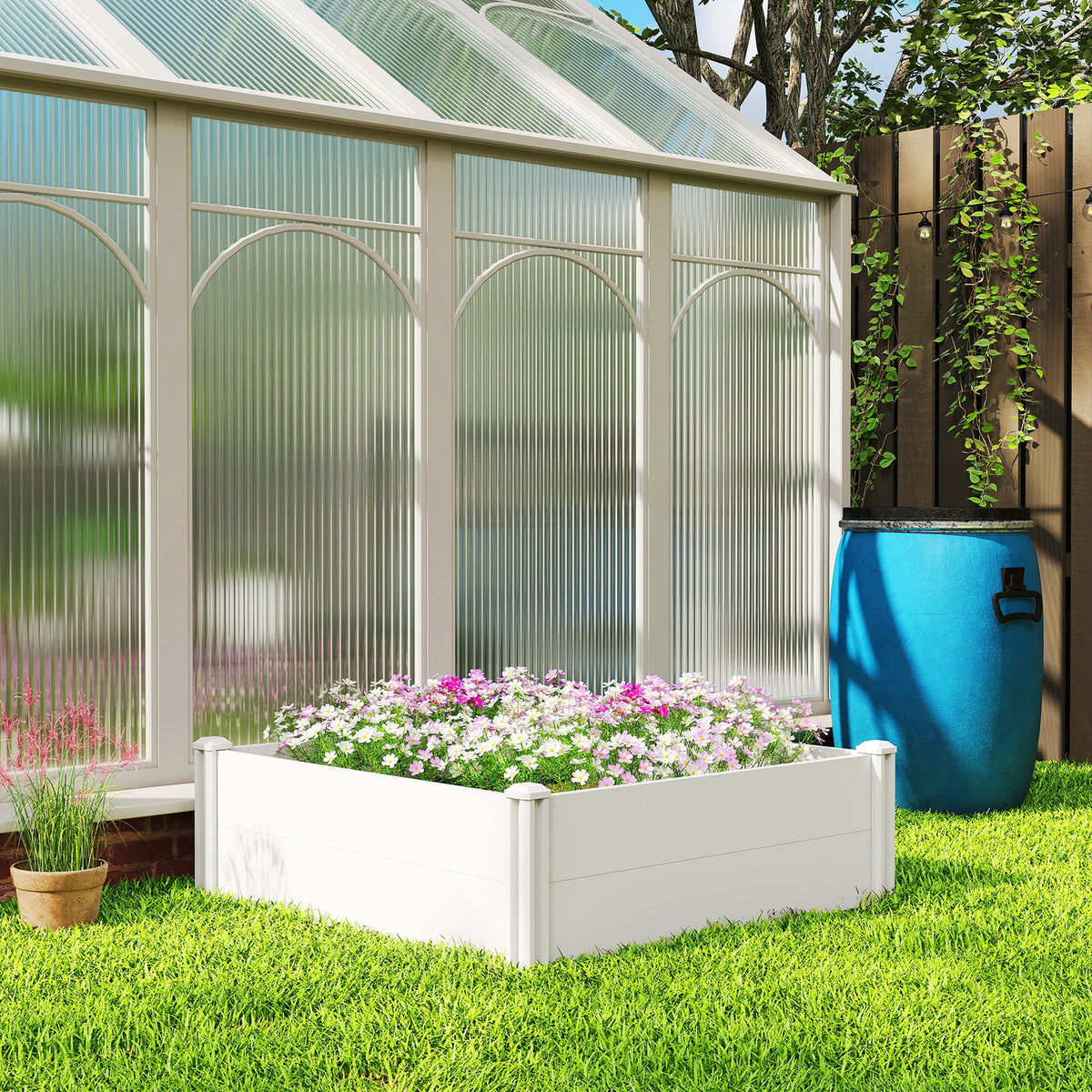 Vinyl Raised Garden Bed Kit, 2 x 2 x 1ft Modular Elevated Garden Box with Slotting Legs and Open Bottom, White
