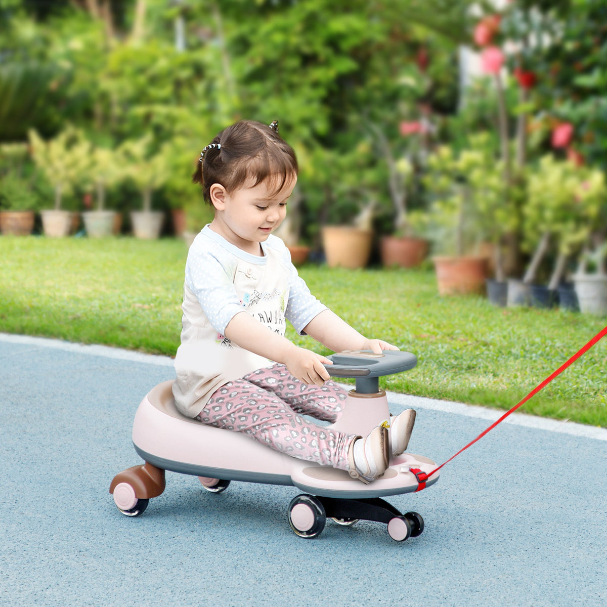 Kids Wiggle Car w/ Parent Traction Rope, Music, Light, Blue