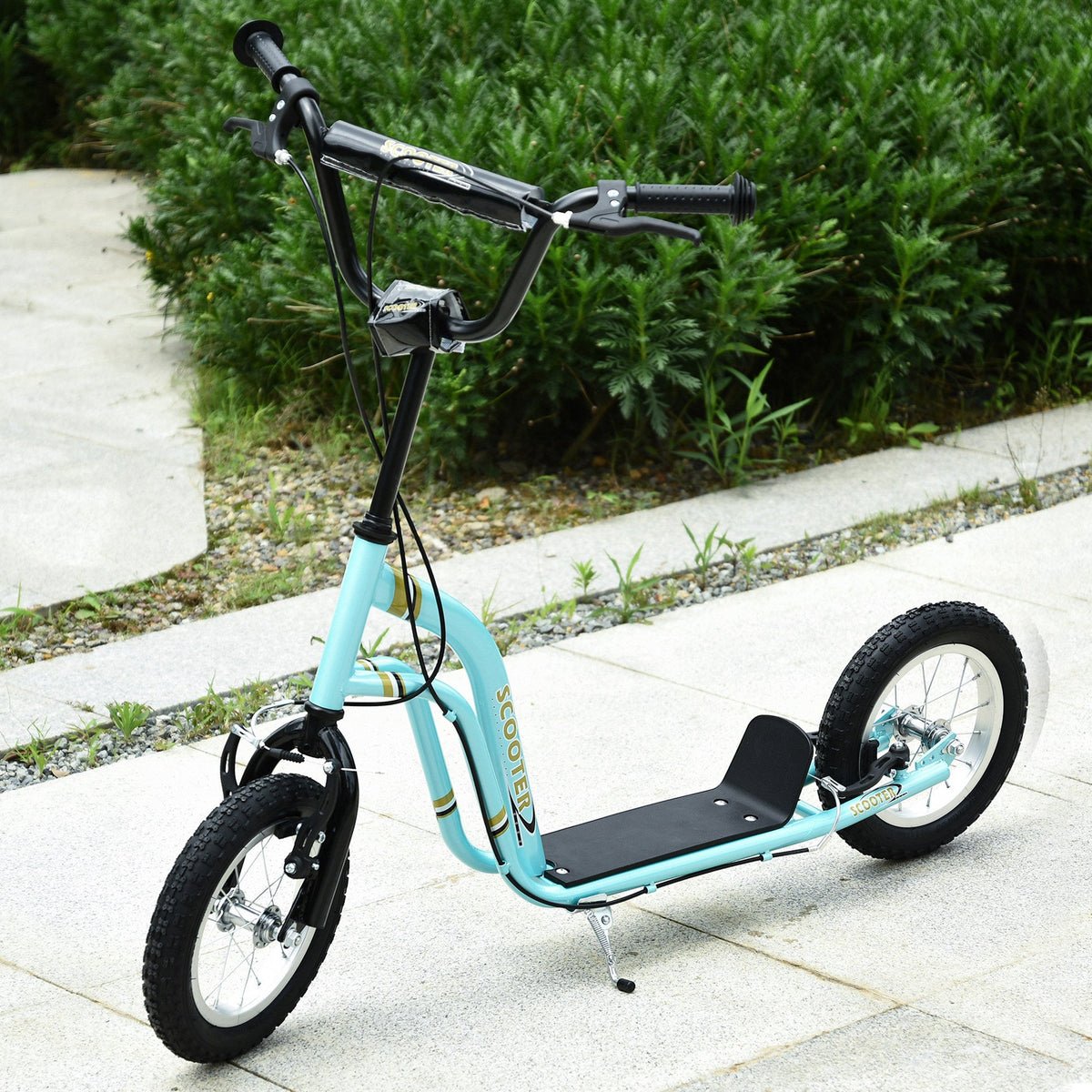 Dual Brakes Kick Scooter 12-Inch Inflatable Front Wheel Ride On Toy for Age 5+, Blue