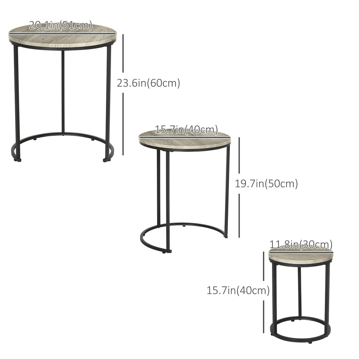 Nesting Tables Set of 3, Round Coffee Table, Stacking Side Tables with Steel Frame for Living Room