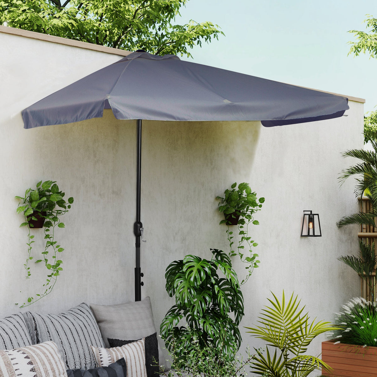 9.8ft Half Umbrella Semi Round Patio Parasol with Crank Handle, Top Vent for Garden, Balcony- NO BASE INCLUDED, Green