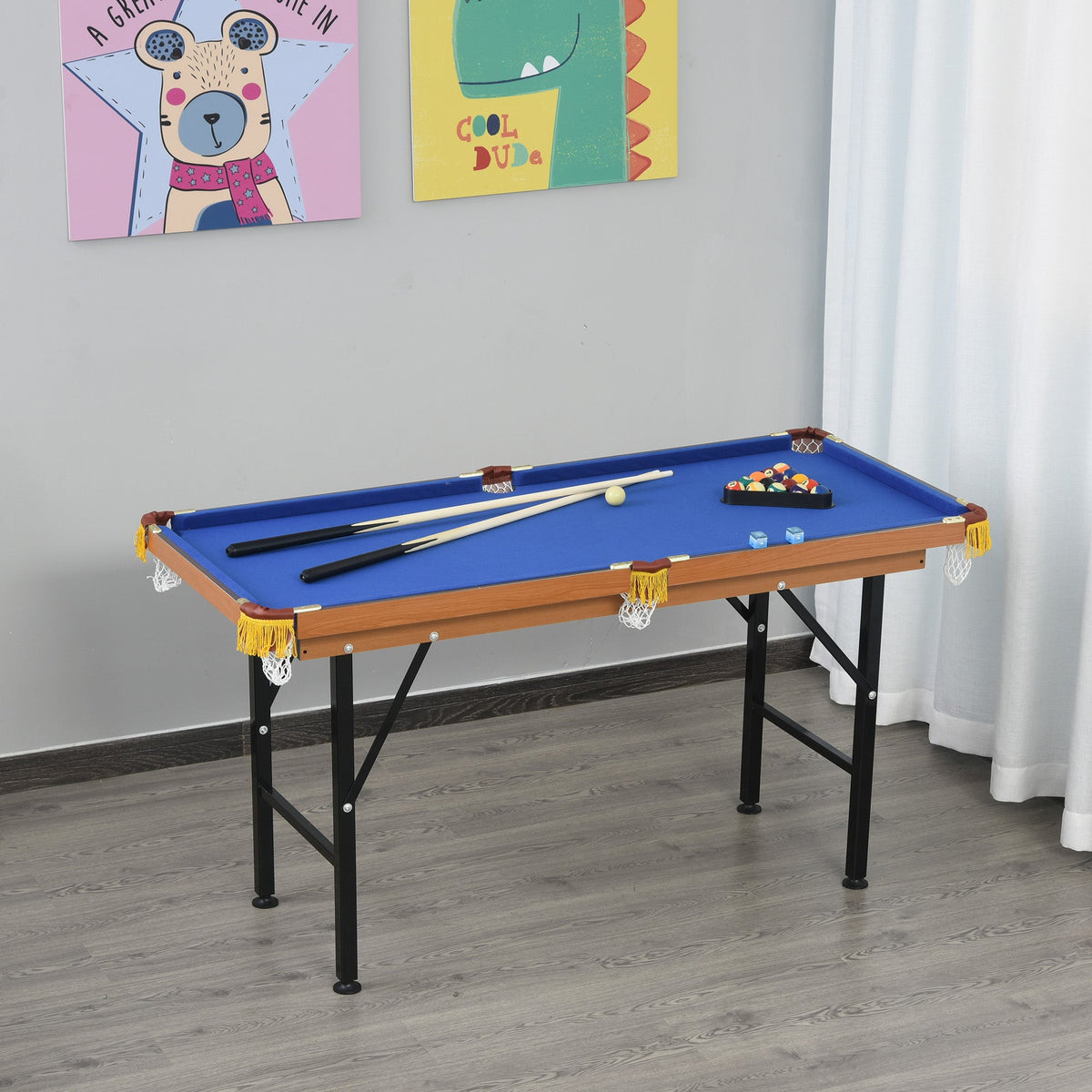 55" Mini Pool Table Portable Billiard Table Includes Cues, Ball, Chalk, Rack, Blue