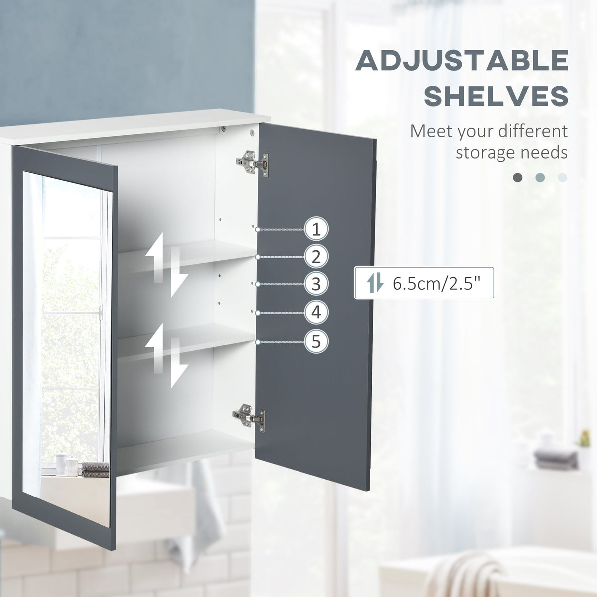 Bathroom Mirror Cabinet, Wall Mounted Medicine Cabinet with Mirror, Double Doors and Adjustable Shelves, White