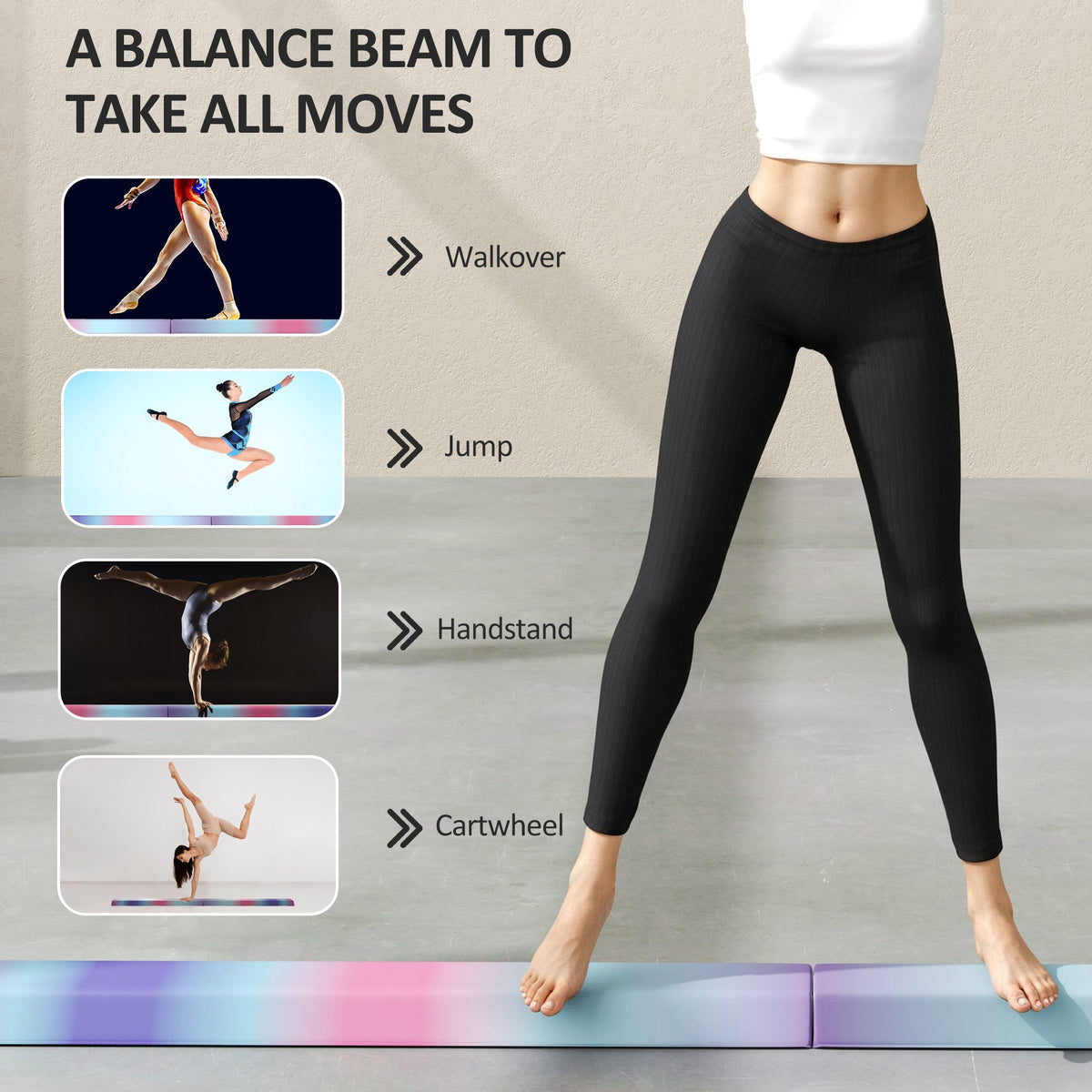 7ft Folding Balance Beam, Gymnastics Equipment with Anti-Slip Bottom for Kids Home Training, Multicolour