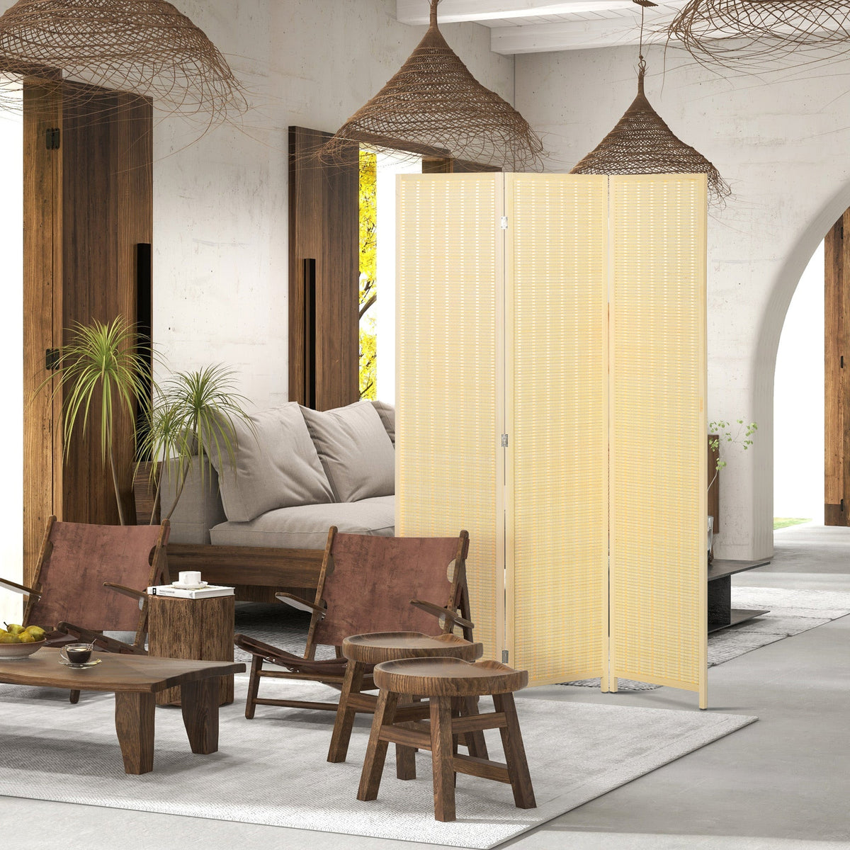 Woven Bamboo Room Divider, 4 Panel Folding Indoor Privacy Screens for Home Office, 71"x71"x0.6", Natural