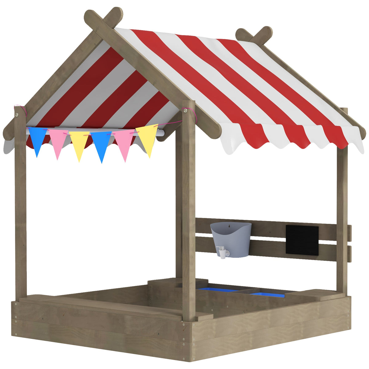 Outdoor Wooden Sandbox with Cover for 3-7 Years Old, Backyard, Brown