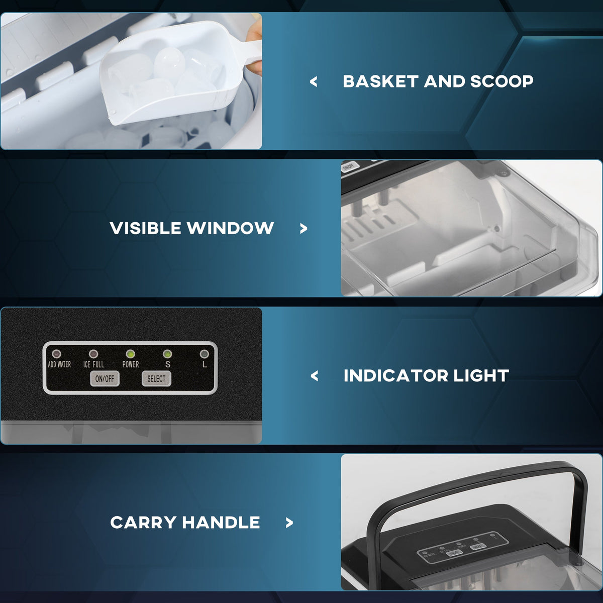 Portable Ice Maker, Self Cleaning Ice Machine with 9 Ice Cubes Ready in 6 Mins, 26lbs/24Hrs, 2 Sizes of Bullet Ice