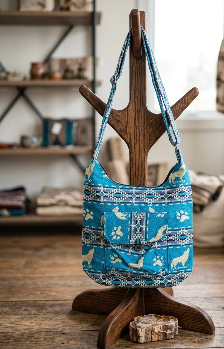 white Howling Wolf Crossbody Bag