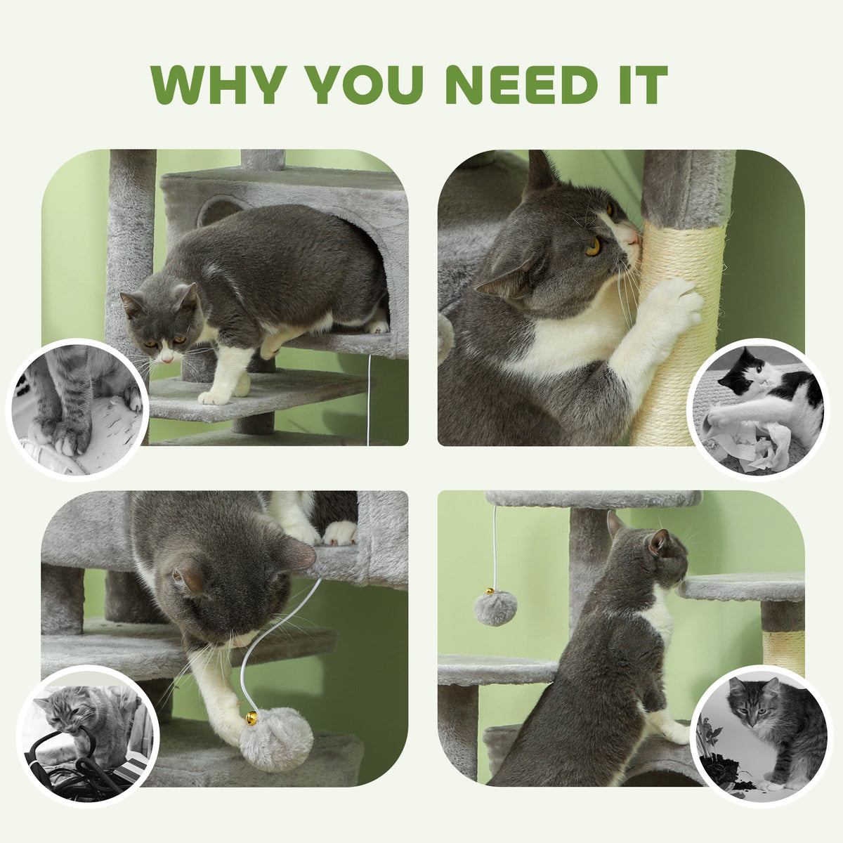 54" Cat Tree, Multi-Level Cat Tower with Scratching Posts, Cat Condos, Bed, Platforms, Ramp, Toy Ball, Beige