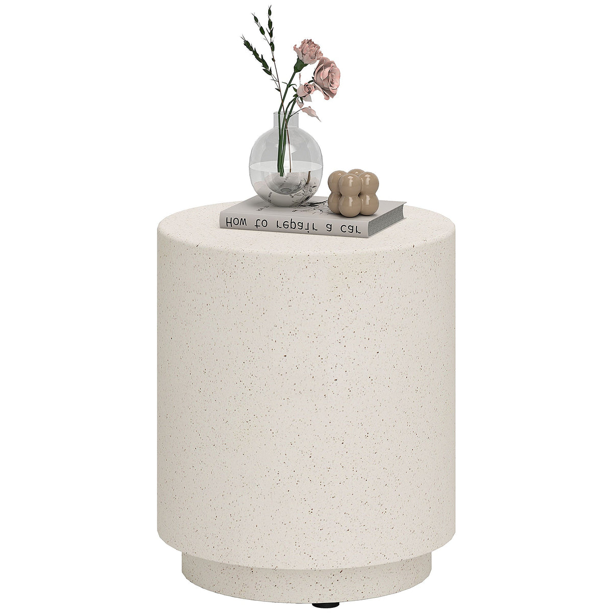 Terrazzo Finish Side Table, 17" Round End Table for Indoor and Outdoor, Charcoal Grey
