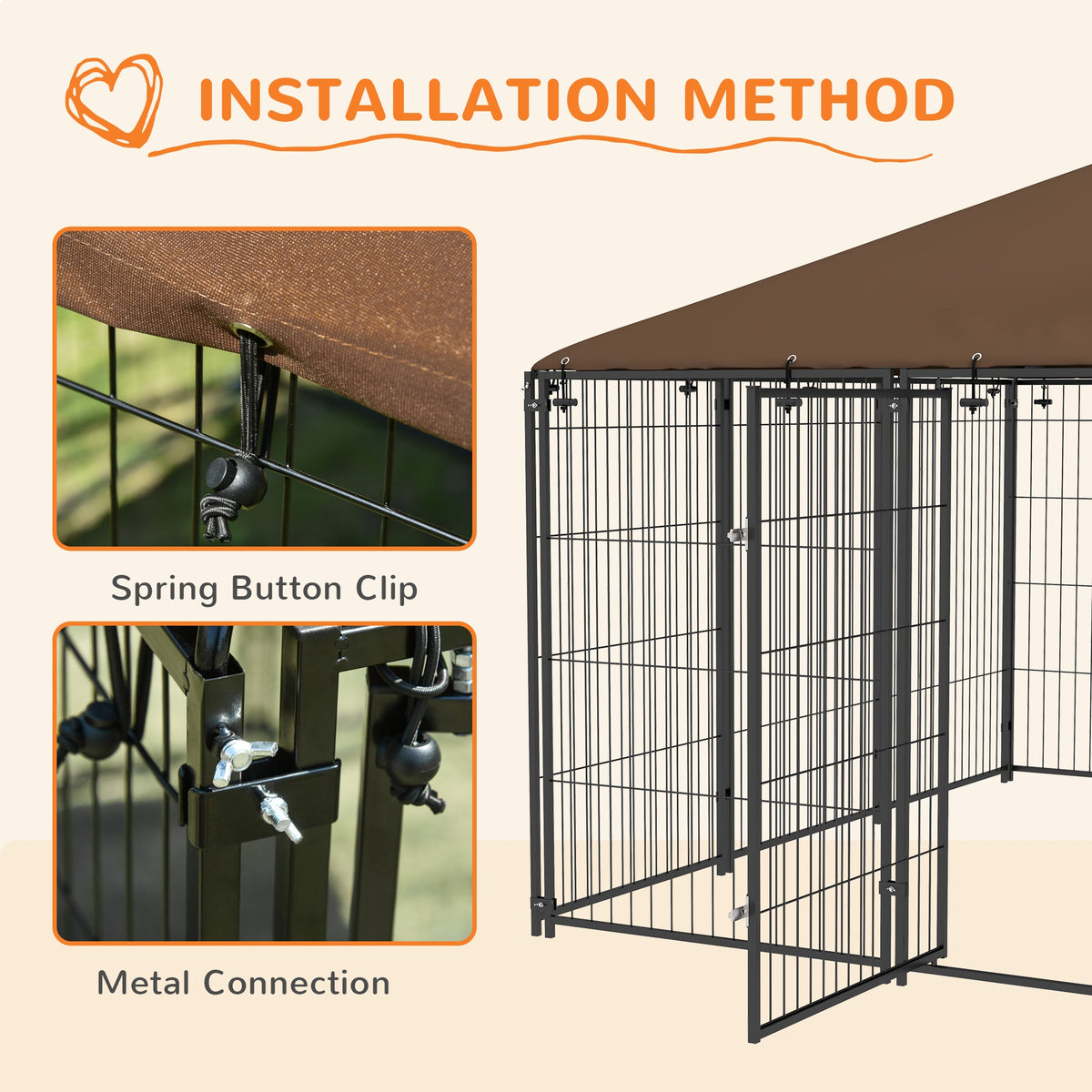 4.6' x 4.6' x 5' Outdoor Dog Kennel with Canopy, Rotating Bowls, Coffee