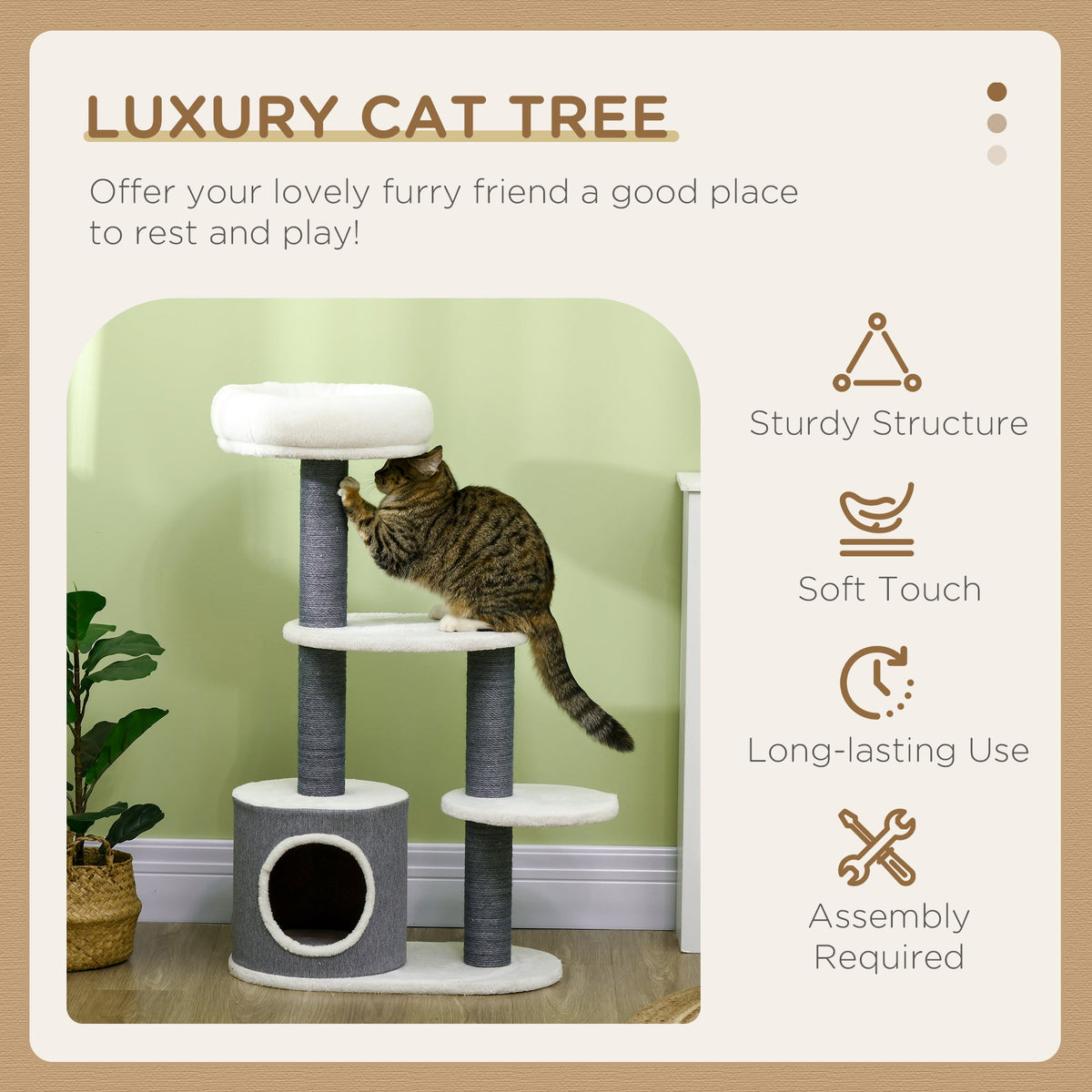 39" Cat Tree Tower, Multi-level Cat Activity Centre with Scratching Posts, Condo, Top Perch, Platforms, White