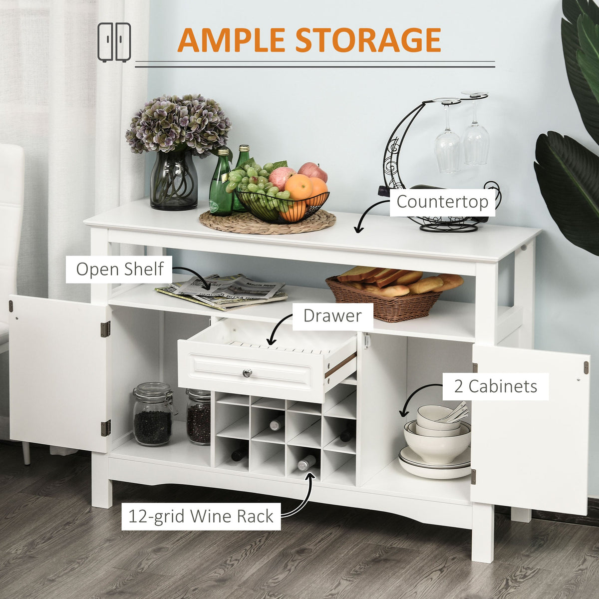 Modern Kitchen Buffet Bar Cabinet Storage Sideboard Dining Server with Drawer & 12-Bottle Wine Rack for Living Room, Espresso