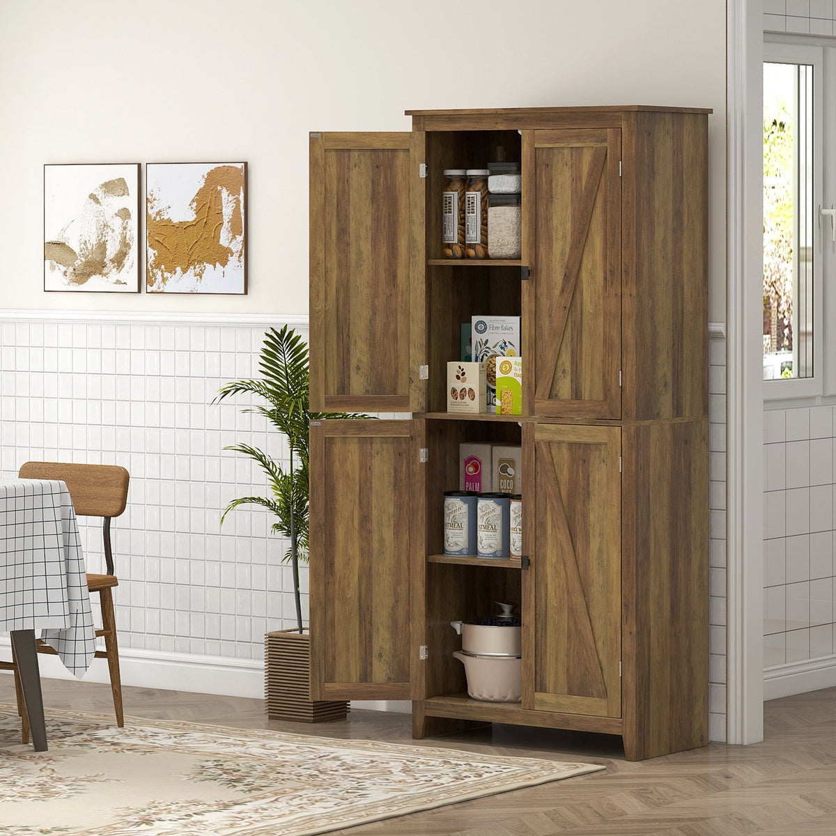 72" Freestanding Storage Cabinet, Kitchen Pantry Cabinet with Doors and Shelves for Dining Room, Natural